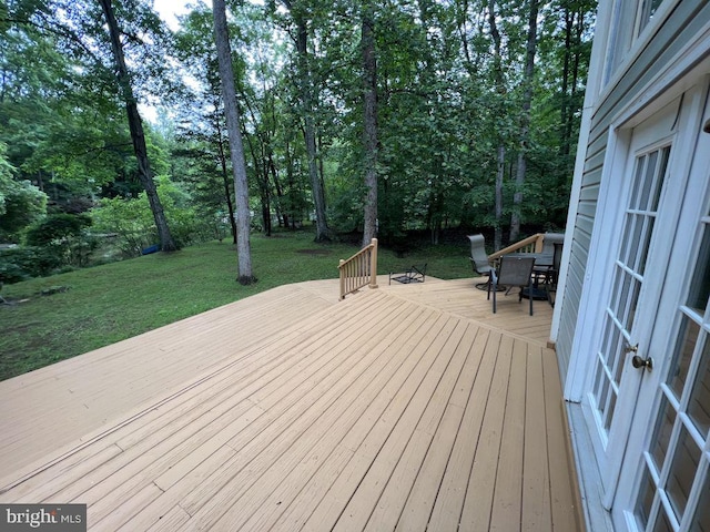 902 Eastover Pkwy, Locust Grove, VA 22508 - wooden deck featuring outdoor dining area and a lawn