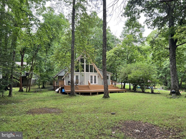 902 Eastover Pkwy, Locust Grove, VA 22508 - view of grassy yard featuring a wooden deck and french doors