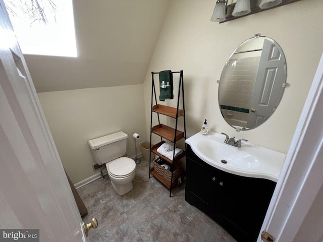 902 Eastover Pkwy, Locust Grove, VA 22508 - full bathroom featuring vanity, toilet, vaulted ceiling, a skylight, and a shower