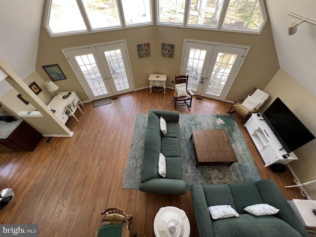 902 Eastover Pkwy, Locust Grove, VA 22508 - living room featuring french doors, healthy amount of natural light, wood finished floors, and a towering ceiling