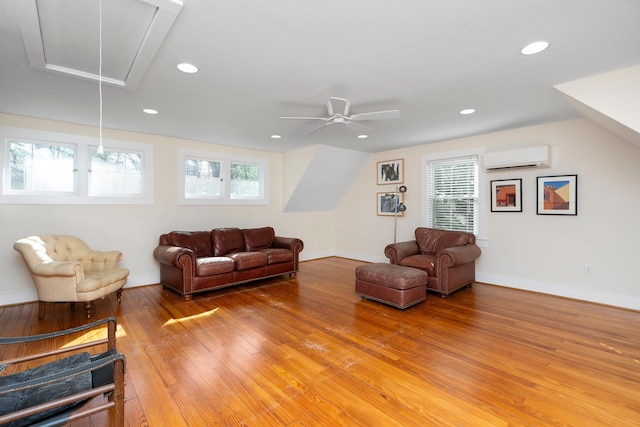 675 Beverley St E, Staunton, VA 24401 - living room featuring attic access, a wall mounted AC, plenty of natural light, light wood finished floors, and recessed lighting