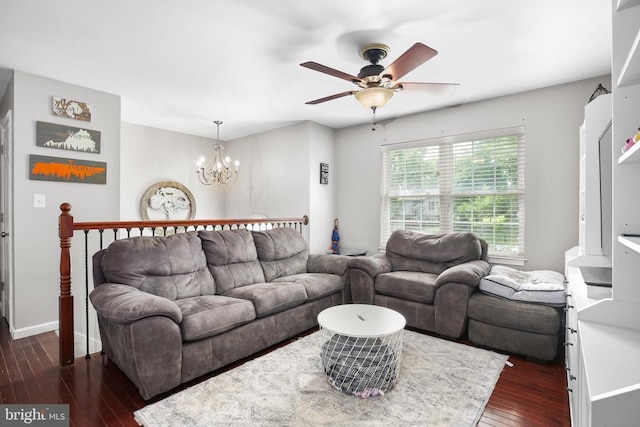 10708 Live Oak Ct, Fredericksburg, VA 22407 - living room with dark wood-style flooring, ceiling fan, and a chandelier