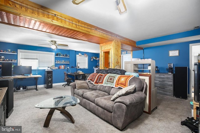 10708 Live Oak Ct, Fredericksburg, VA 22407 - carpeted living room featuring an office area and ceiling fan