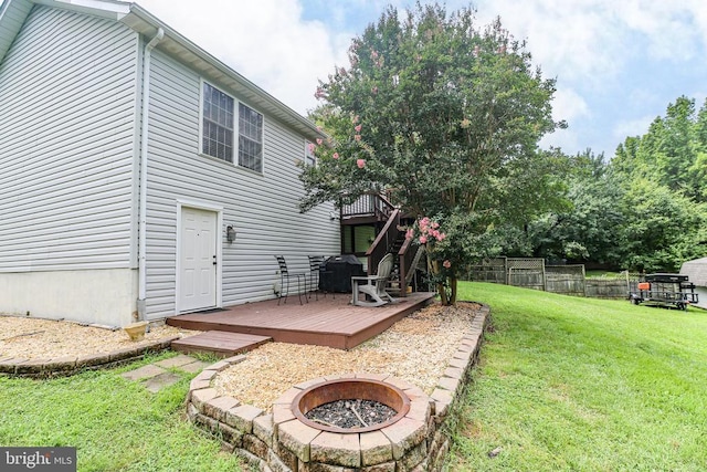 10708 Live Oak Ct, Fredericksburg, VA 22407 - view of yard with a fire pit and a deck