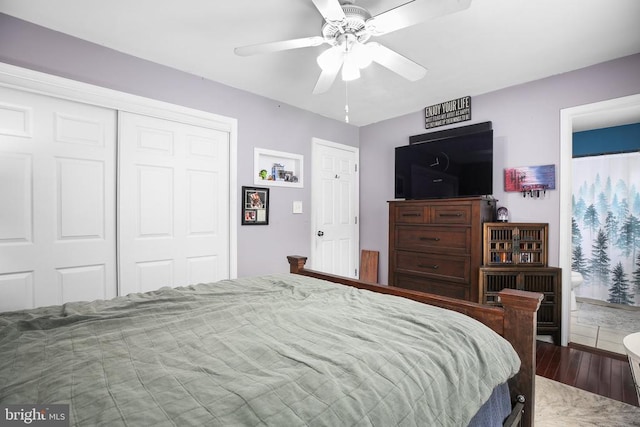 10708 Live Oak Ct, Fredericksburg, VA 22407 - bedroom featuring a closet, wood finished floors, and ceiling fan