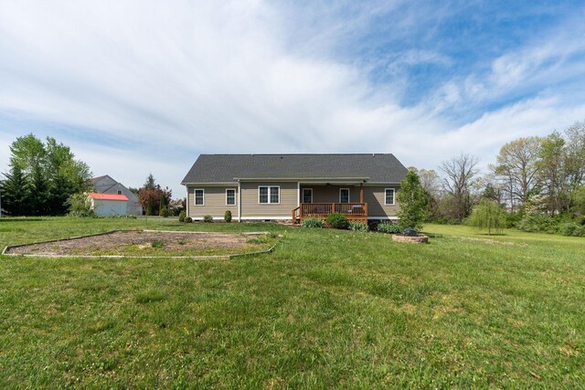 82 Willow Ln, Waynesboro, VA 22980 - view of front of house featuring a wooden deck and a front yard