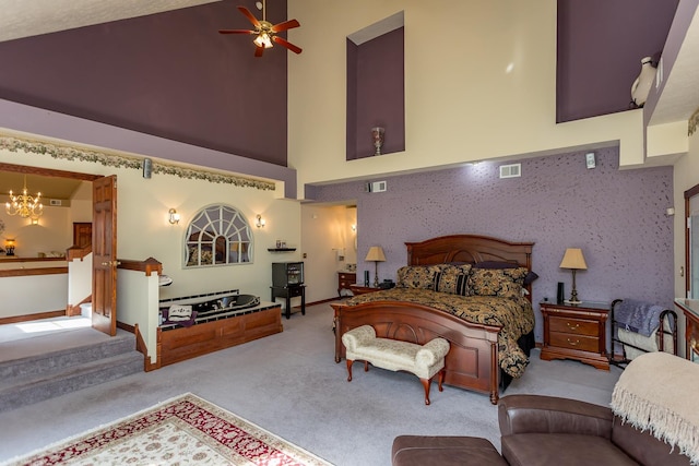 2226 Lanier Ln, Mcgaheysville, VA 22840 - bedroom with carpet floors, a towering ceiling, and a chandelier