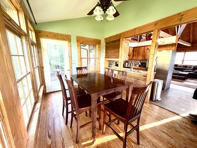 79 River Ridge Rd, Verona, VA 24482 - dining room featuring a ceiling fan, light wood-style floors, and high vaulted ceiling