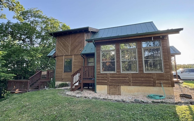 79 River Ridge Rd, Verona, VA 24482 - rear view of property featuring a lawn, stairs, a standing seam roof, and a metal roof