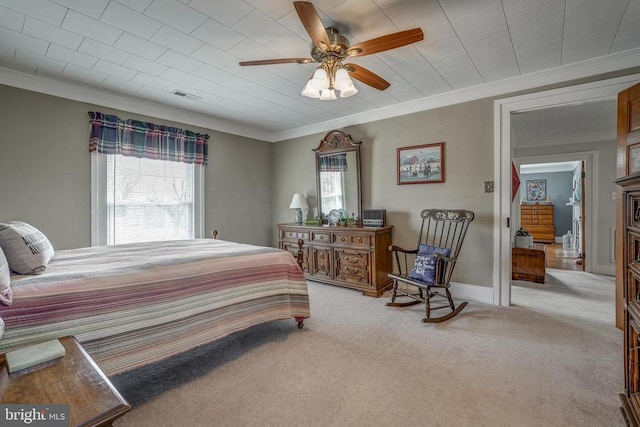 202 Cutler Ave, Louisa, VA 23093 - carpeted bedroom with multiple windows, crown molding, a ceiling fan, and baseboards