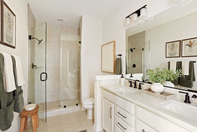 full bath featuring toilet, a shower stall, and a sink