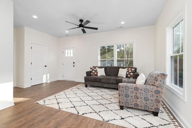 1019 Frye St, Waynesboro, VA 22980 - living room with wood finished floors, ceiling fan, and recessed lighting