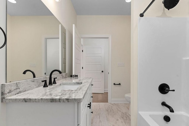 1019 Frye St, Waynesboro, VA 22980 - full bath featuring vanity,  shower combination, and marble look tiles