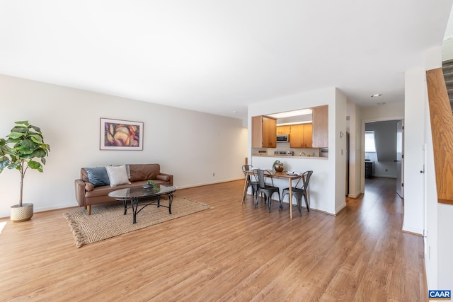 living room with baseboards and light wood-style floors