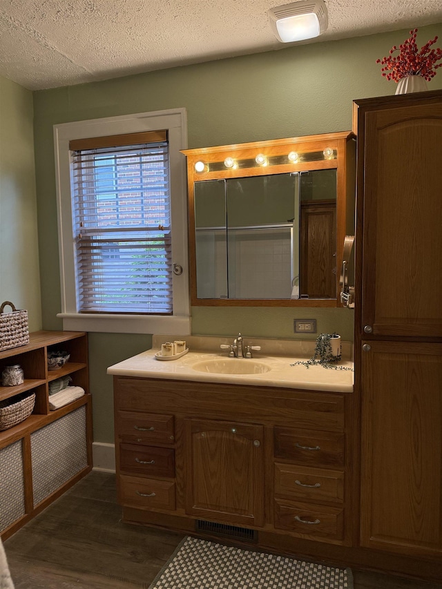 228 Hendren Ave, Staunton, VA 24401 - bathroom featuring vanity, wood finished floors, and a textured ceiling