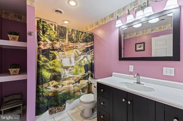 1066 Honeyville Rd, Stanley, VA 22851 - full bath with toilet, tile patterned floors, vanity, and curtained shower