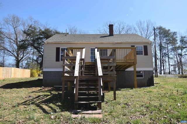 4490 James Madison Hwy, Gordonsville, VA 22942 - rear view of property with fence, stairs, a chimney, and a lawn