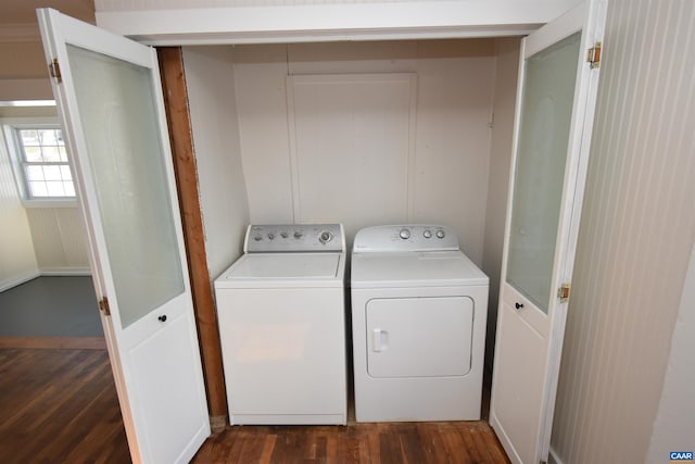 4490 James Madison Hwy, Gordonsville, VA 22942 - clothes washing area with laundry area, washer and clothes dryer, and dark wood-type flooring
