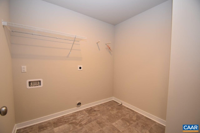 laundry area with washer hookup, laundry area, electric dryer hookup, and baseboards