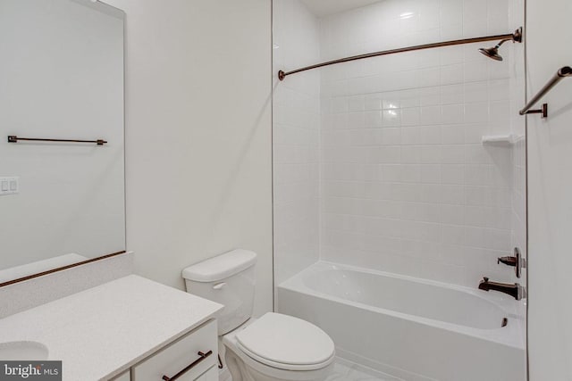 full bath featuring toilet, vanity, and shower / bathing tub combination