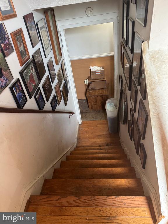 staircase with wood finished floors