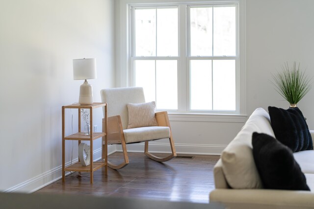 living area featuring dark hardwood / wood-style flooring