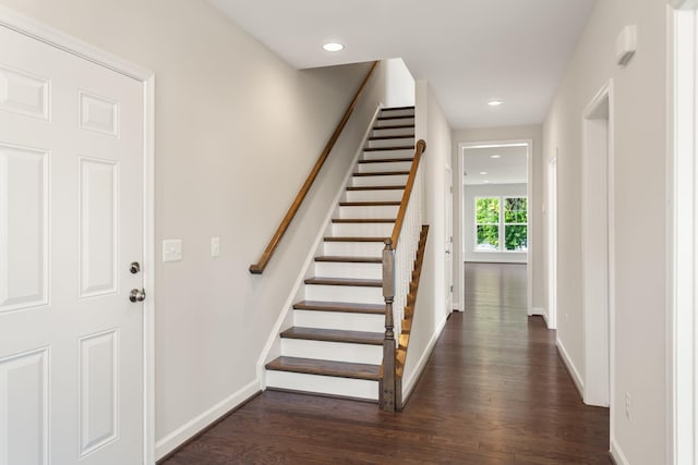 2797 Rutlege Rd Unit 197, Rockingham, VA 22801 - staircase featuring wood finished floors, baseboards, and recessed lighting