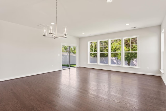 2797 Rutlege Rd Unit 197, Rockingham, VA 22801 - unfurnished living room featuring a chandelier, dark wood-style flooring, baseboards, and recessed lighting
