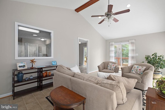 740 Lakeview Pkwy, Locust Grove, VA 22508 - living room featuring a ceiling fan, baseboards, and dark tile patterned flooring