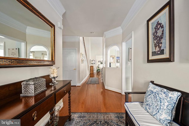 5715 Kesslers Xing W, Fredericksburg, VA 22407 - corridor featuring ornamental molding and dark wood finished floors
