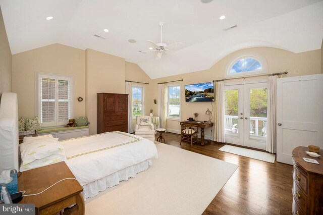 1411 Lakeview Pkwy, Locust Grove, VA 22508 - bedroom with lofted ceiling, access to outside, wood finished floors, french doors, and ceiling fan
