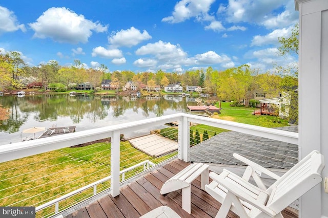 1411 Lakeview Pkwy, Locust Grove, VA 22508 - wooden terrace with a water view, a yard, and view of scattered trees