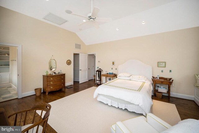 1411 Lakeview Pkwy, Locust Grove, VA 22508 - bedroom with vaulted ceiling, dark wood-style flooring, baseboards, and a ceiling fan
