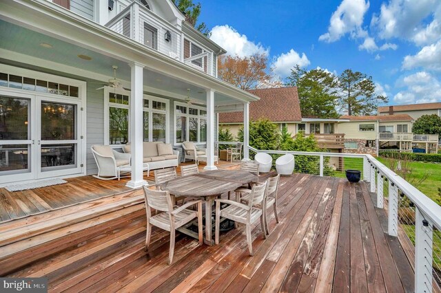 1411 Lakeview Pkwy, Locust Grove, VA 22508 - deck featuring ceiling fan, an outdoor hangout area, and outdoor dining space
