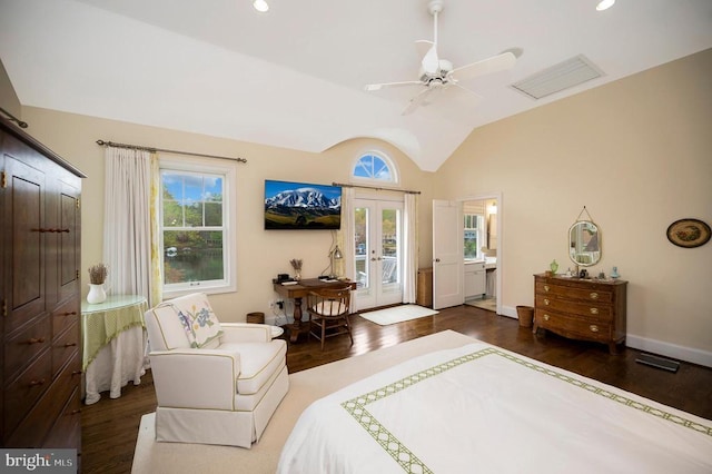 1411 Lakeview Pkwy, Locust Grove, VA 22508 - bedroom with wood finished floors, access to outside, vaulted ceiling, recessed lighting, and a ceiling fan