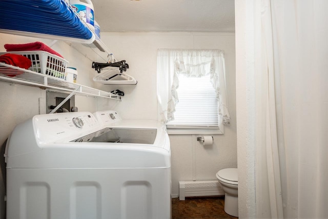 911 Old White Hill Rd, Stuarts Draft, VA 24477 - laundry area with washing machine and clothes dryer and a baseboard heating unit