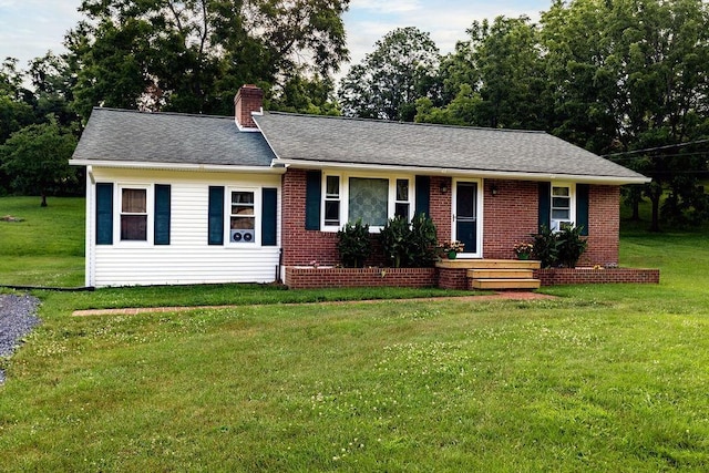 911 Old White Hill Rd, Stuarts Draft, VA 24477 - single story home featuring a chimney, a front yard, and brick siding