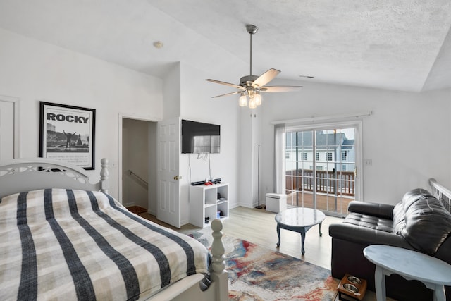 200 Kingsport Rd, Waynesboro, VA 22980 - bedroom featuring vaulted ceiling, access to outside, wood finished floors, ceiling fan, and a textured ceiling