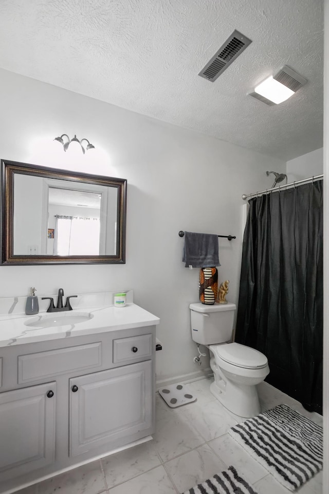 200 Kingsport Rd, Waynesboro, VA 22980 - bathroom with vanity, marble finish floors, a textured ceiling, and curtained shower