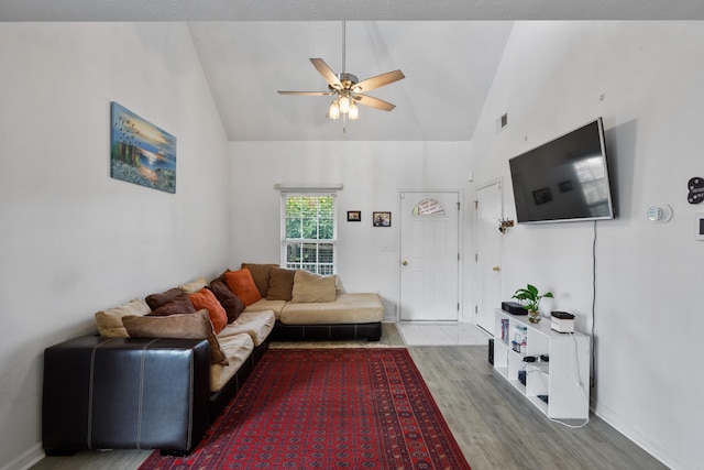 200 Kingsport Rd, Waynesboro, VA 22980 - living room with a ceiling fan, wood finished floors, and high vaulted ceiling