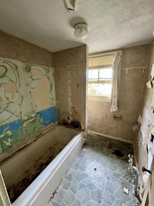 1201 Burnett St, Staunton, VA 24401 - full bathroom featuring a bathing tub, a textured ceiling, and a shower