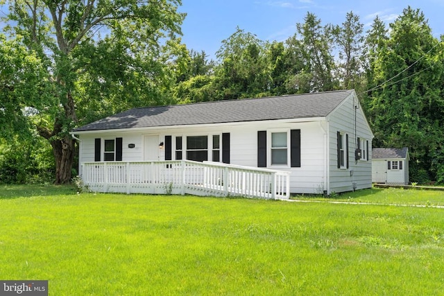 19012 Lahore Rd, Orange, VA 22960 - ranch-style home featuring a front yard, a wooden deck, and roof with shingles
