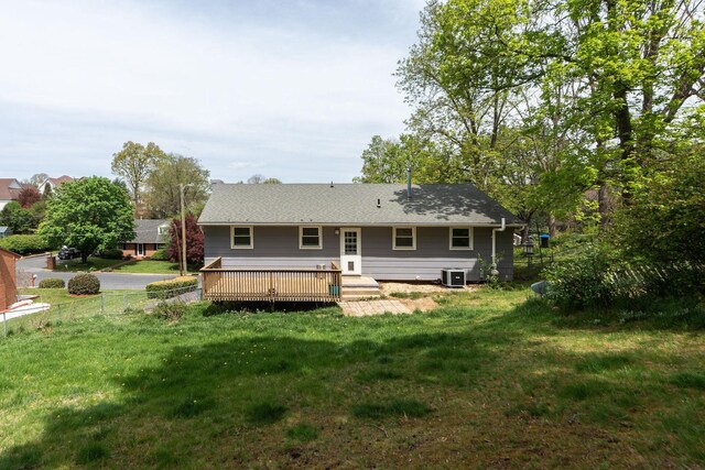402 Marshall St, Staunton, VA 24401 - rear view of property featuring central air condition unit and a wooden deck