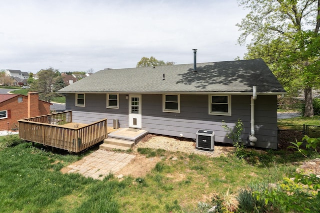 402 Marshall St, Staunton, VA 24401 - rear view of property with a wooden deck, a lawn, and roof with shingles