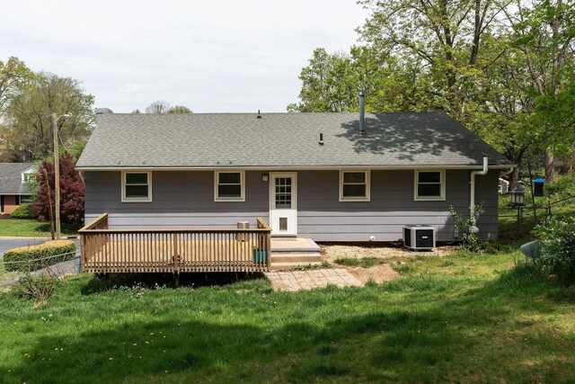 402 Marshall St, Staunton, VA 24401 - back of house with central AC, a deck, and a shingled roof