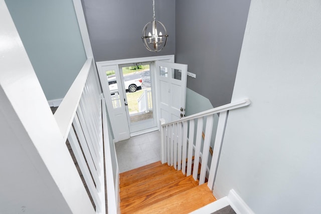 402 Marshall St, Staunton, VA 24401 - stairway featuring a chandelier and a high ceiling