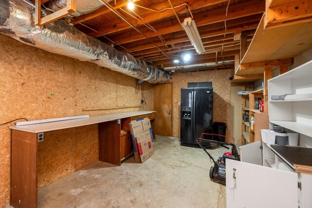 402 Marshall St, Staunton, VA 24401 - unfinished basement with black refrigerator with ice dispenser