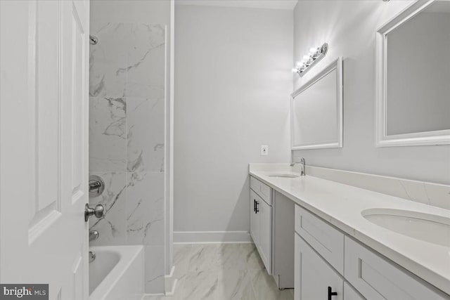 3050 Patriot Ln, Fredericksburg, VA 22408 - full bath featuring marble finish flooring, double vanity, and shower / washtub combination
