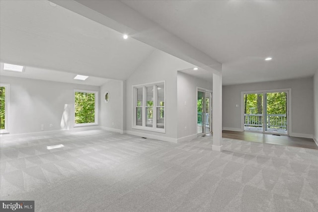 3050 Patriot Ln, Fredericksburg, VA 22408 - unfurnished living room with light carpet, recessed lighting, and vaulted ceiling