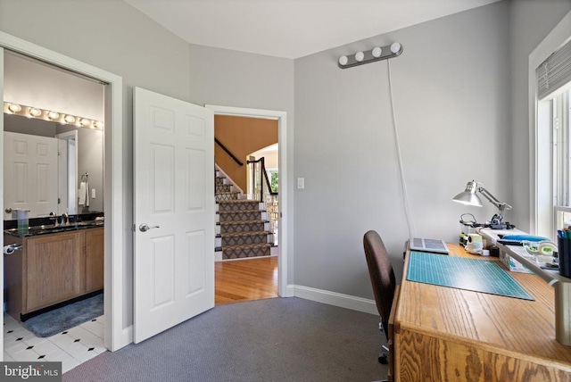 19127 Edgehill Pl, Culpeper, VA 22701 - home office with baseboards and light carpet